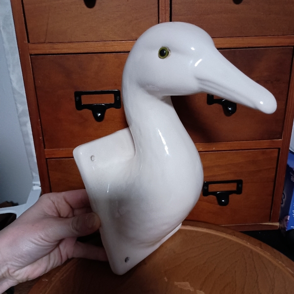 None Other - Vintage Ceramic Duck Goose Towel Hanger Wall Mount White French Country